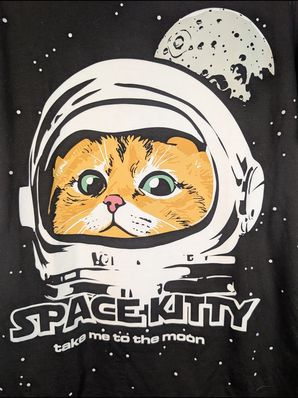 NEW Space Kitty Graphic T Shirt Mens Medium Black Cat Astronaut Moon Funny Tee